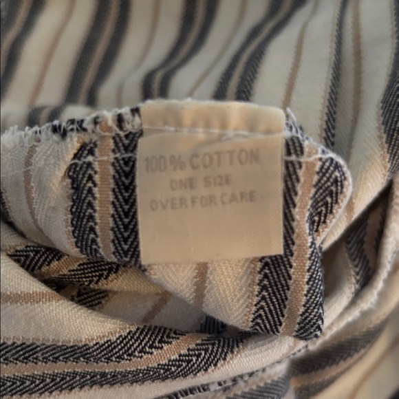 Krista Larson Wide Leg Pant Cotton Striped Cropped Cream Black Khaki OS Pull On - Picture 6 of 6